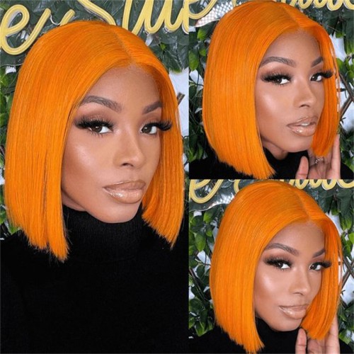 Orange Ginger Color Straight T Part BOB Lace Wig | Human Hair Wig | Lace Front